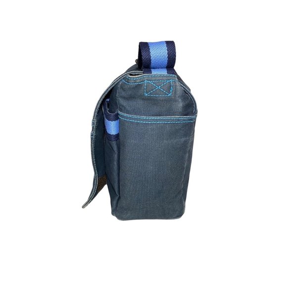 Vintage GAP Blue Canvas Messenger Bag Book Bag 90s Y2K GUC Yellow PVC Interior - Picture 8 of 14